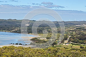 View to bay and wind turbines Albany