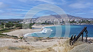 view to the beach and port of Rafina city in Greece.