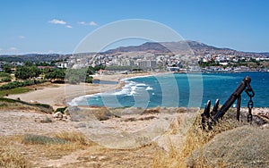 view to the beach and port of Rafina city in Greece.