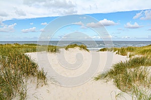 View to beautiful landscape with beach and sand dunes near Henne Strand, Jutland Denmark Europe