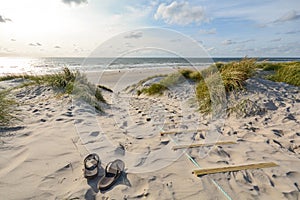 View to beautiful landscape with beach and sand dunes near Henne Strand, Jutland Denmark photo