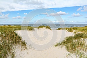 View to beautiful landscape with beach and sand dunes near Henne Strand, Jutland Denmark Europe photo