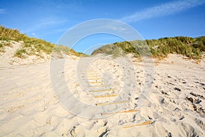 View to beautiful landscape with beach and sand dunes near Henne Strand, North sea coast landscape Jutland Denmark photo