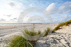 View to beautiful landscape with beach and sand dunes near Henne Strand, North sea coast landscape Jutland Denmark