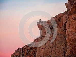 View to big cliff in arctic sky. Minimalist scenery with beautiful rockies