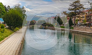 View to Black Drin aka crn drin river in Struga, Ohrid, North Macedonia photo