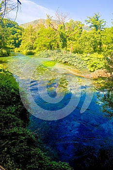 View to Blue Eye spring, initial water source of Bistrice river,near Muzine in Vlore County, southern Albania.