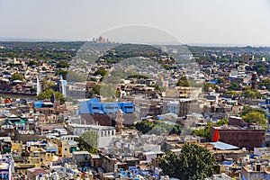 View to the blue town from the Mehrangarh Fort in Jodhpur, Rajasthan