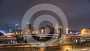 View to the Borodinsky Bridge and Moscow city at night