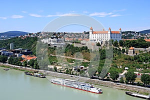 View to Bratislava castle against blue sky
