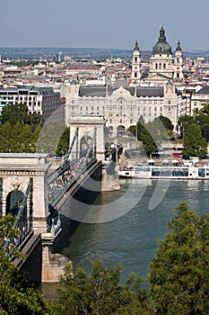 View to the Bridge over Donau in Budapest