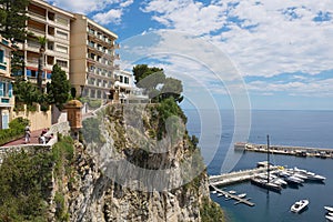 View to the buildings on the cliff in the historical part of Monaco, Monaco.