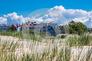 View to buildings with dune in Warnemuende, Germany