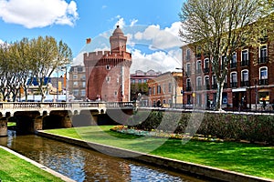 View to the Canal and Castle of Perpignan in springtime