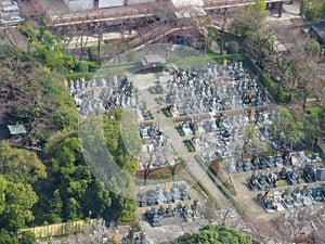 view to a cemetry from above