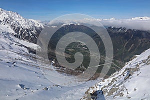 View to Chamonix from Aiguille du Midi. France