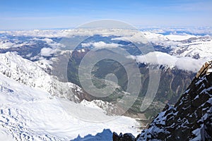 View to Chamonix from Aiguille du Midi. France