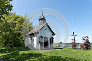 View to the chapel in the german called Winterberg at the mountain Kreuzberg photo
