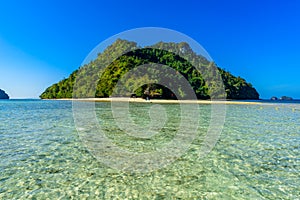 View to Chicken island. Paradise beach at island Koh Kai, Koh Tup & Koh Mor. Andaman sea, Krabi province, Thailand