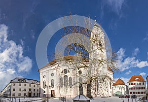 view to church of our landy in small town of Guenzburg in Bavaria photo