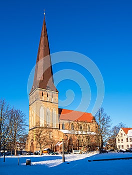 View to the church Petrikirche in Rostock, Germany