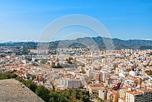 A view to the city center of Malaga and its surroundings with mo