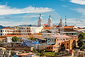 View to the city center with old houses and Basilica of Our Lady