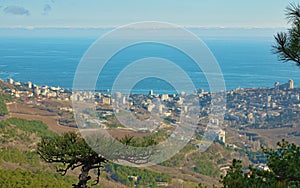 View to city on sea coast