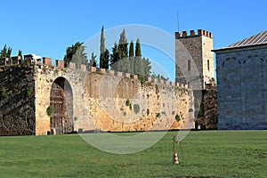 View to city walls in Pisa, Italy