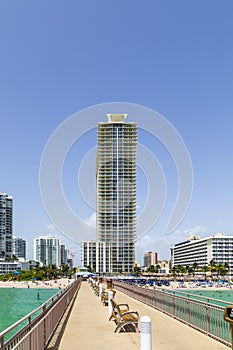 View to coastline of Sunny isles Beach, Miami with skyscraper