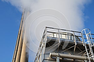 View to cooling tower and chimney of a waste-to-energy plant