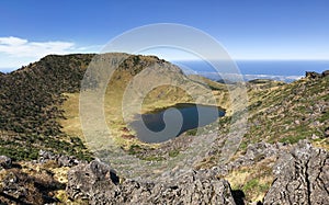 View to the crater of Hallasan volcano. Jeju island, South Korea