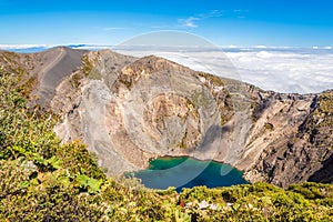 View to the Crater of Irazu Volcano at Irazu Volcano National Park in Costa Rica