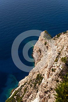 View to the deep blue blue sea from the cliffs in the northwest of Zakynthos