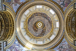 view to the dome from the ceiling of the church of santa Agnese in Agone located in piazza Navona, Rome, Italy