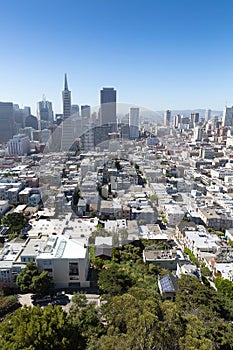 A view to downtown of San Francisco from the top of Coit Tower,