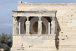 View to Erechtheum Temple with Porch of the Caryatids, Acropolis, Athens