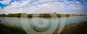 View to Euphrates river from former Saddam Hussein palace, Hillah, Babyl, Iraq photo