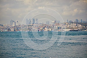 view to Europen side of the city across the Bosphorus strait in Istanbul, Turkey