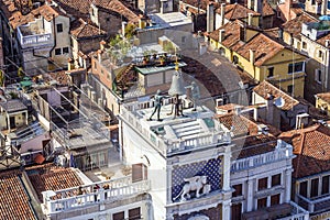View to famous clocktower at San Marco place in Venice