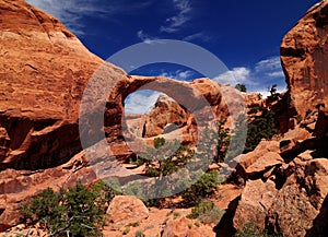 View To The Famous Double O Arch In Arches National Park Utah