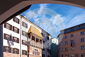 View to the famous Golden Roof -Goldenes Dachl- in Innsbruck, Austria. The roof was built in the 15th century in honor of photo