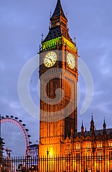 Big Ben in night time with illumination