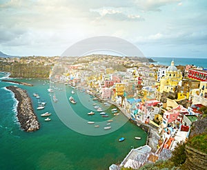 View to fishermanns village on the Island Procida