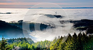 View to the foggy rhine vally from the black forest