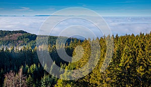 View to the foggy rhine vally from the black forest