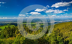 View to Freiburg im Breisgau and Kaiserstuhl mountain from the top of the Schauinsland mountain 1,284 m in the Black Forest