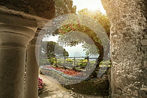 View to the garden at the villa in Ravello. Italy.