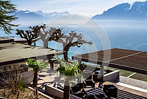 View to Geneva lake and Alpine mountains