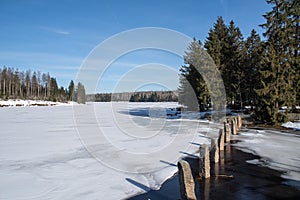 View to the german lake called Oderteich in the region Harz